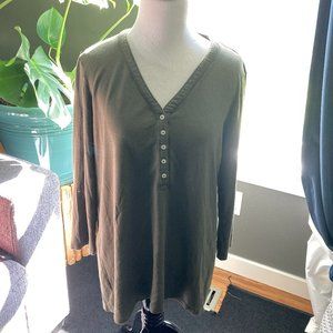 Lands' End Olive Green Ultra Soft Button Shirt, M/10-12